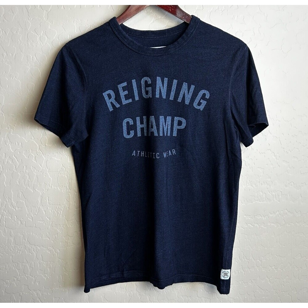 Reigning Champ Shirt Mens Small Blue Athletic Logo Adult Crewneck Short Sleeve